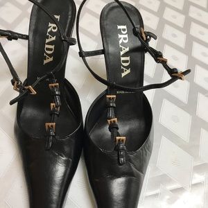 Prada black leather pumps